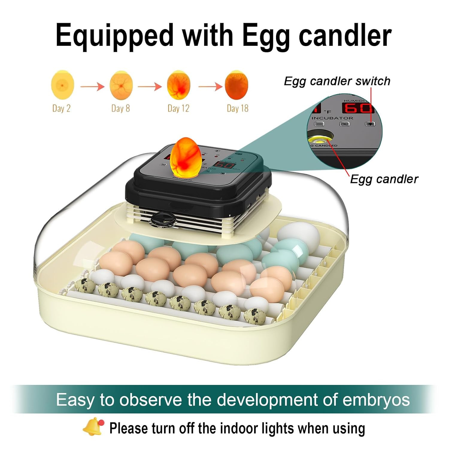Automatic 35 Egg Incubator with Humidity Control & Egg Candler for All Eggs