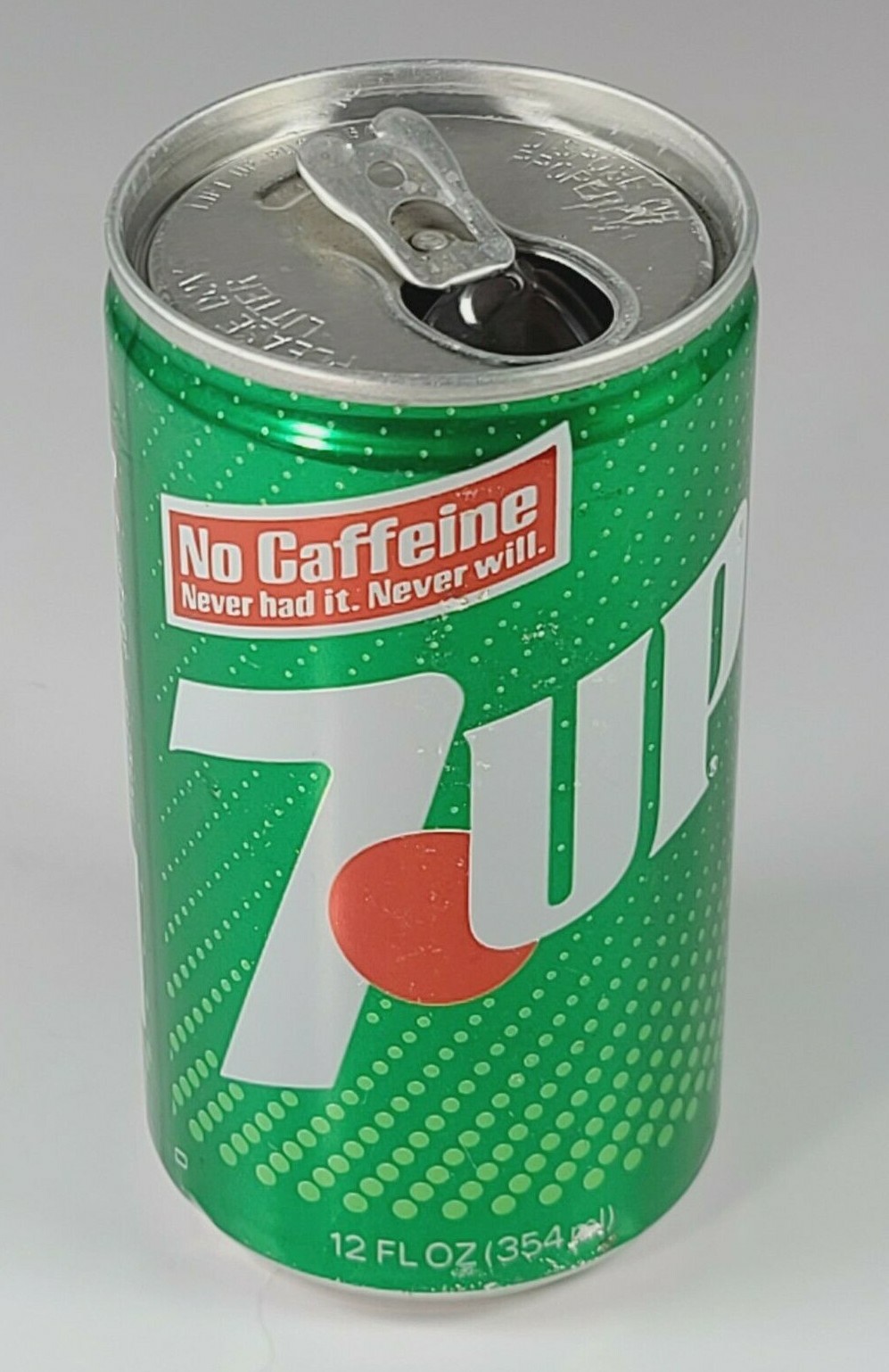 Vtg 7Up Soda Pop Can Aluminum Caffeine Never Had It Never Will Coral Gables FL