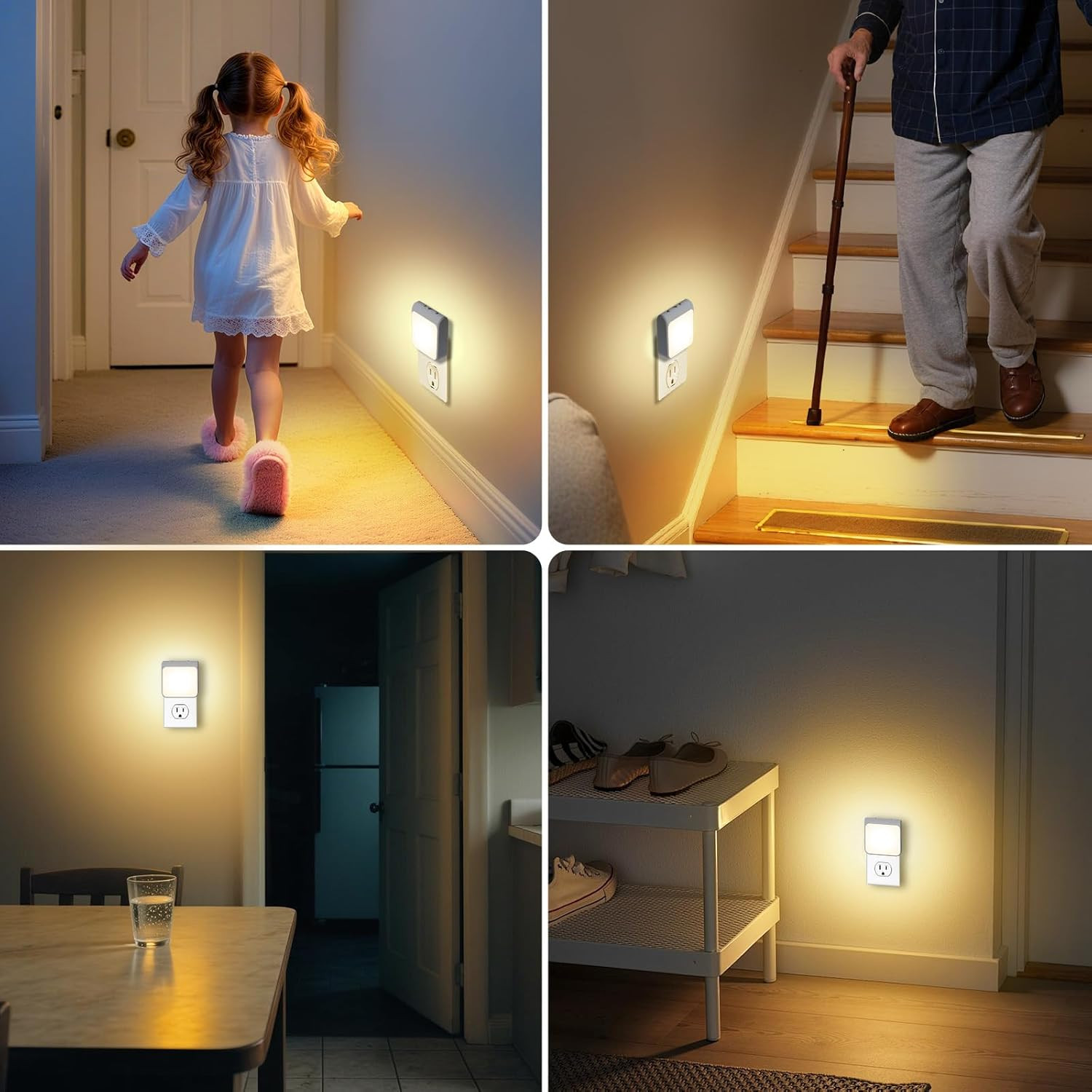 6-Pack Dimmable LED Night Lights Plug into Wall with Dusk to Dawn Sensor, 2 Colo