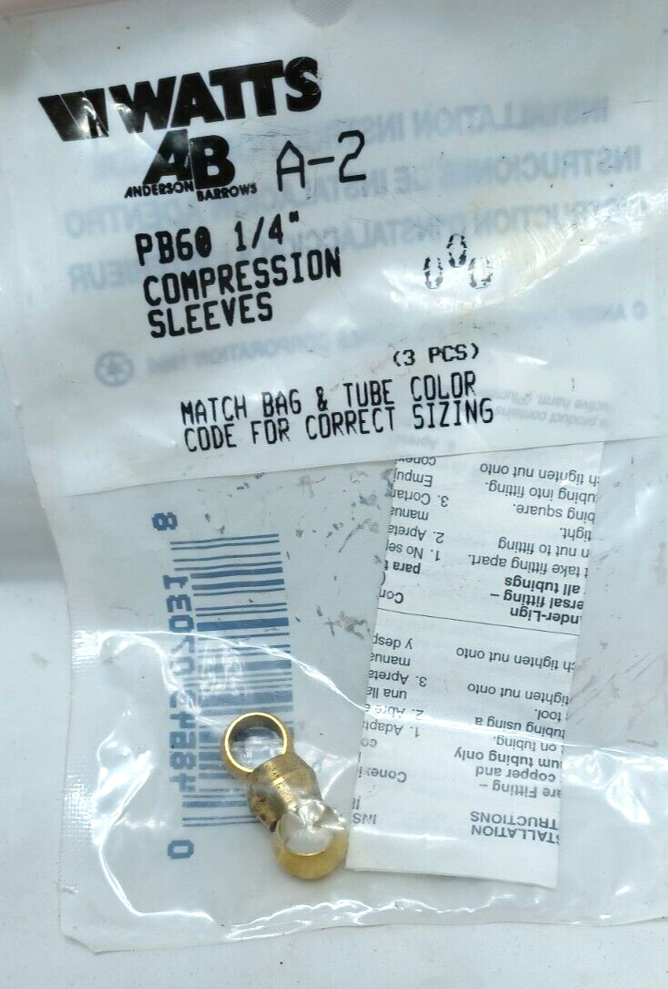 A-2 PB60 1/4"  SLEEVE NEW! Watts Plumbing Products Fittings Lot of 3