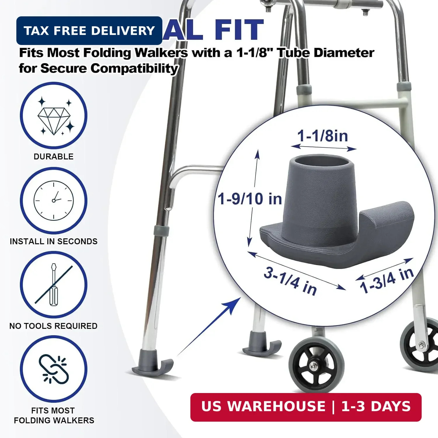 Walker Ski Glides, 4 Pack Durable Ski Glides for Folding Walkers, Universal Fit