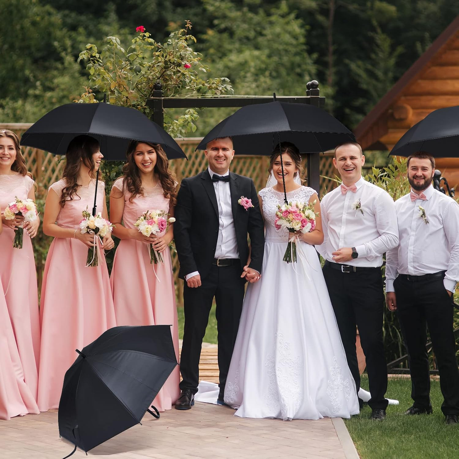 Black Umbrella Bulk Wedding Stick Umbrellas Large Canopy Windproof Rain Auto Ope