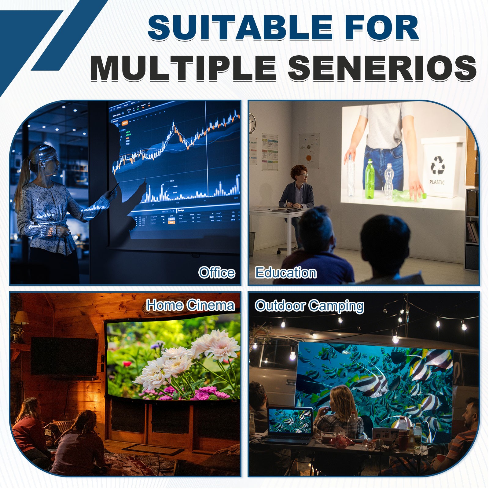 60in Portable Projector Screen, 4K HD 16:9, Average White
