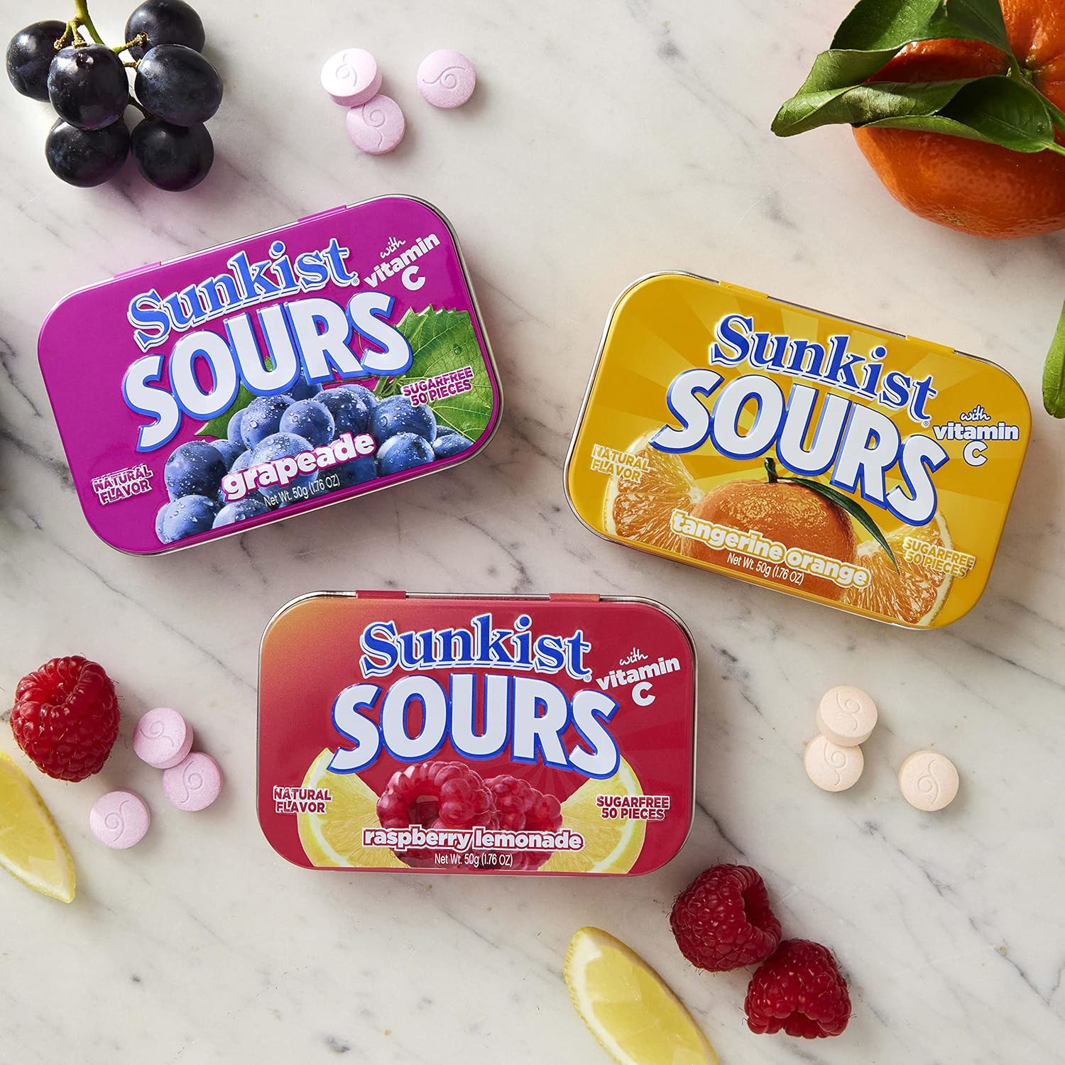 Sunkist Sours Raspberry Lemonade Vitamin C Sugar Free Sour Candy 6 Count