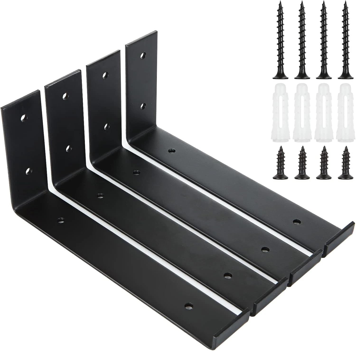 4 PCS Heavy Duty Black Floating Wall Shelf Brackets 9.2 Inch Metal Mount