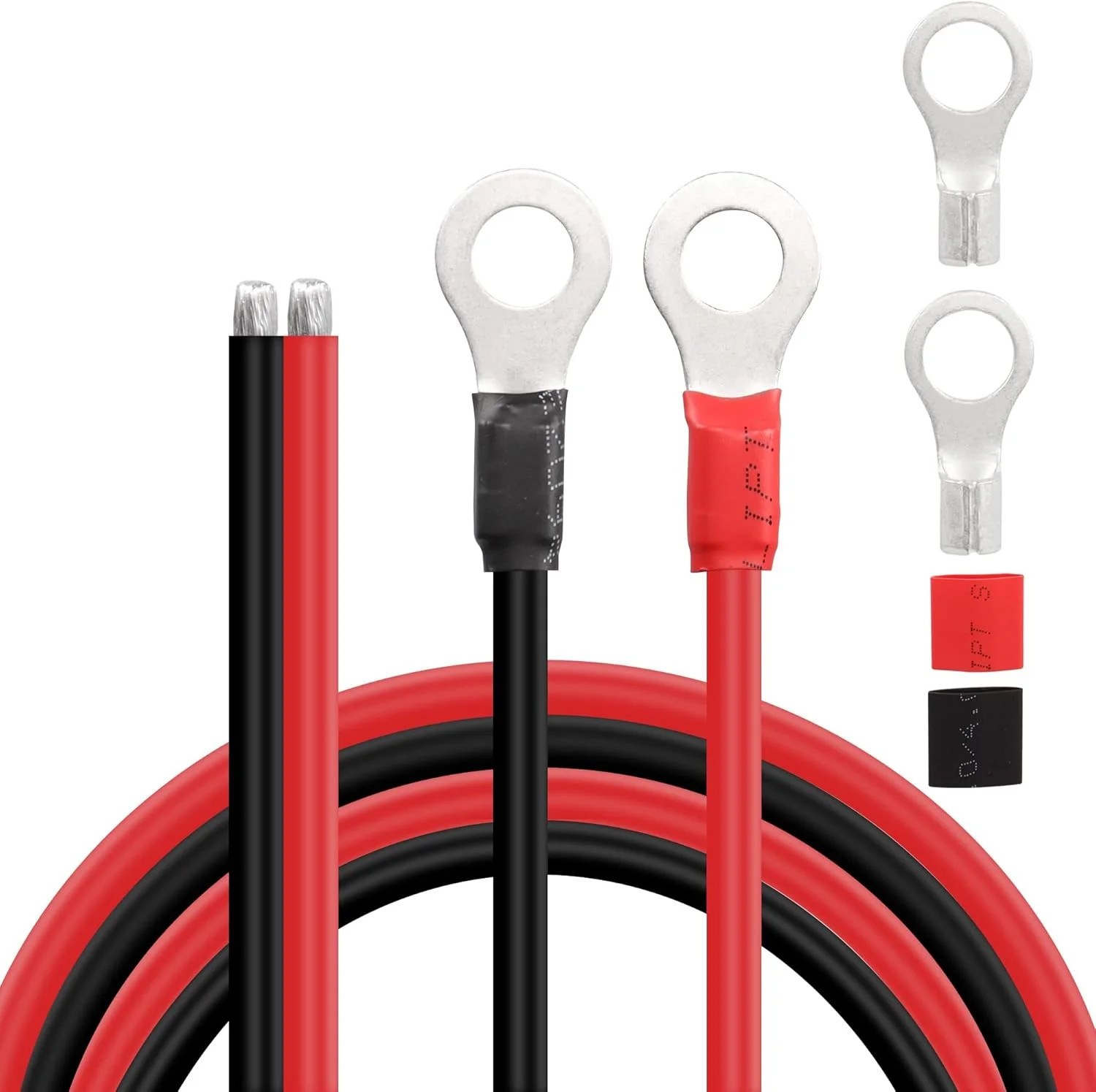 Solar Battery Cables 10 Gauge Power Inverter Cables with 3/8" Ring Terminals 10A