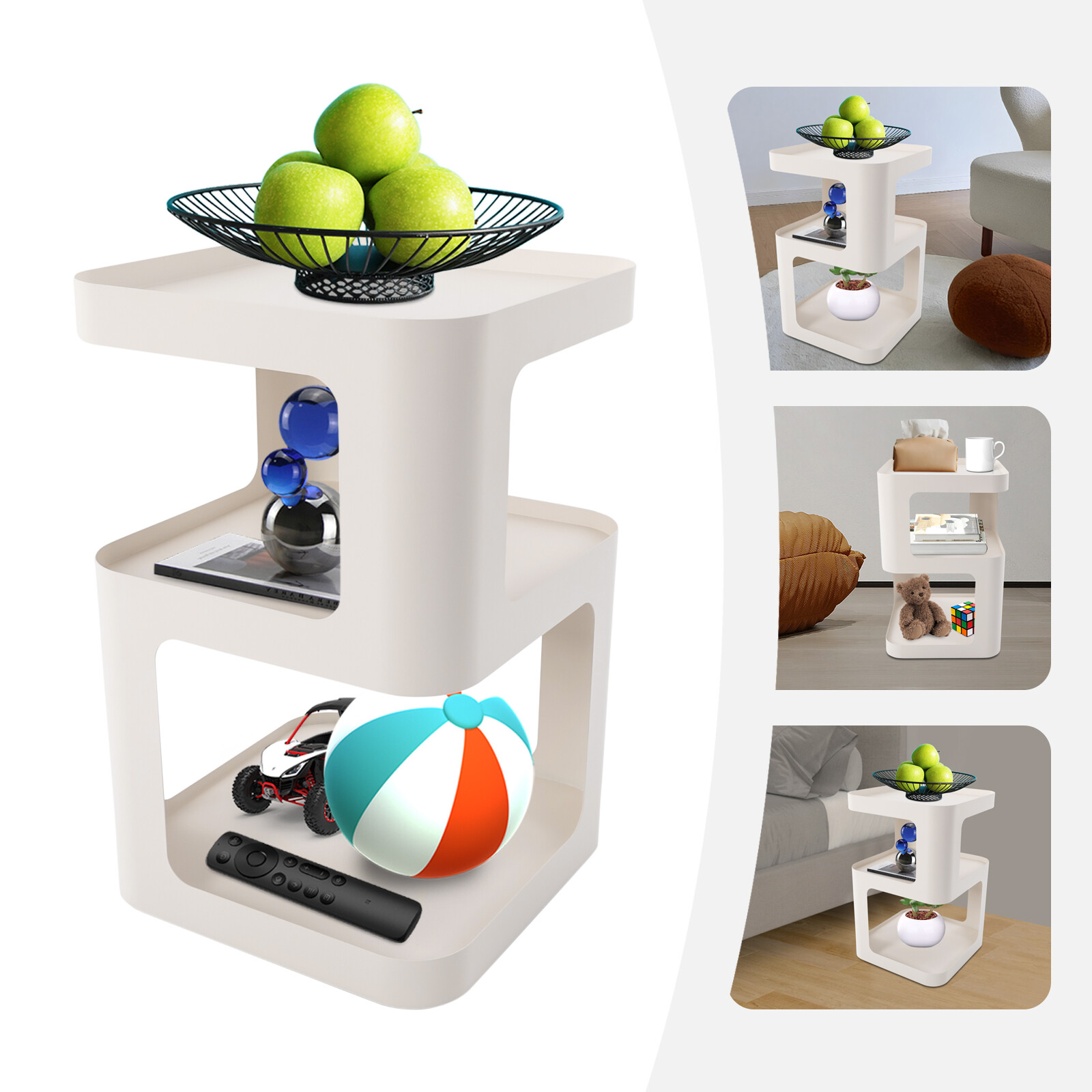 3 Tier Side Table Modern Coffee Table Sofa Bedside Table Storage Organizer White