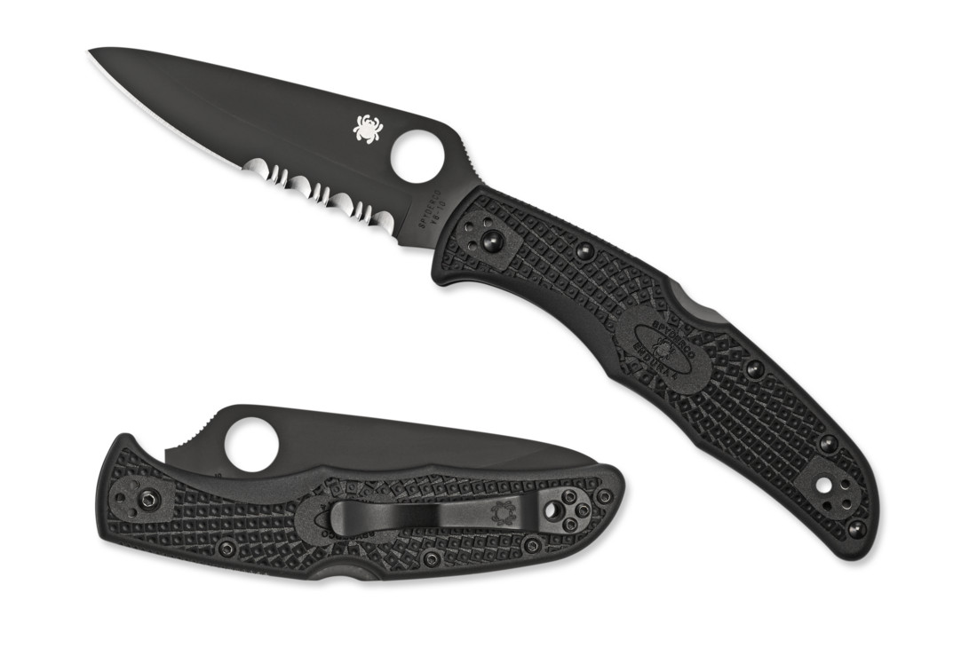 Spyderco Endura Knife All Black FRN Handle Part Serrated Blade C10PSBBK NEW