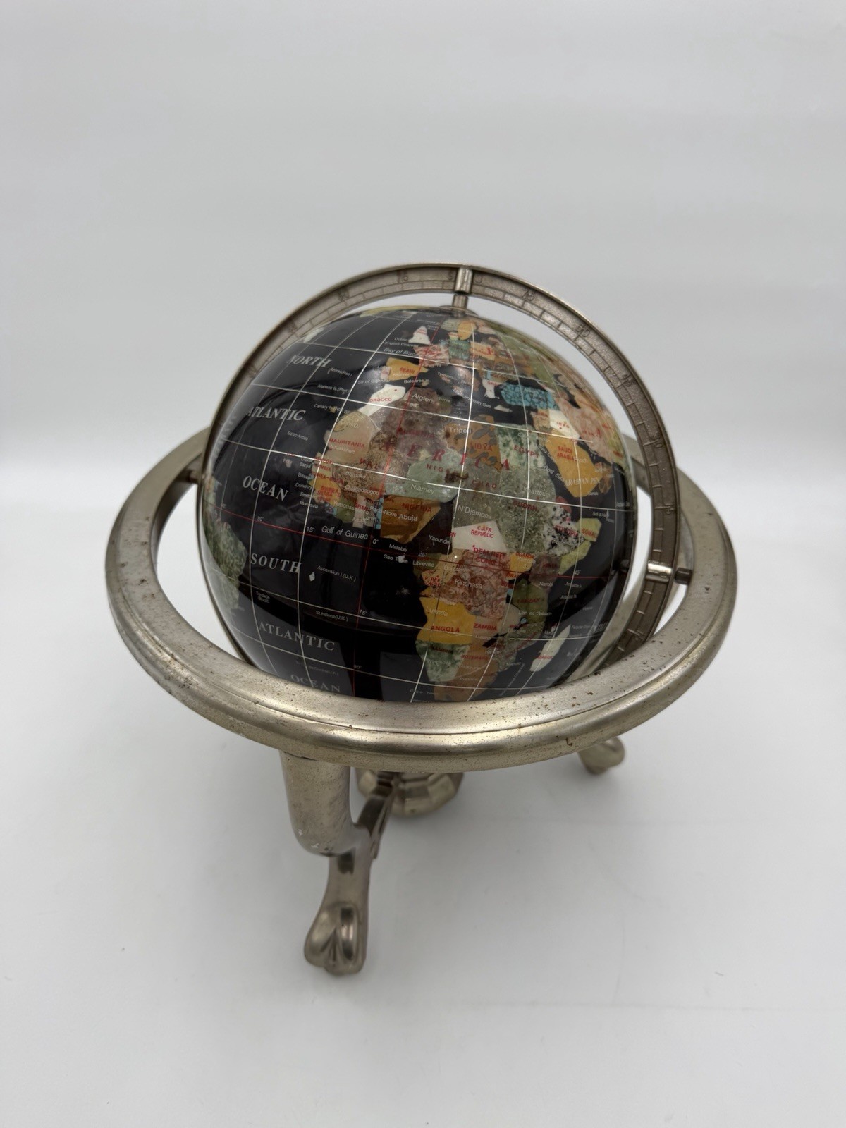 Vintage Semi Precious Stone Globe 14”