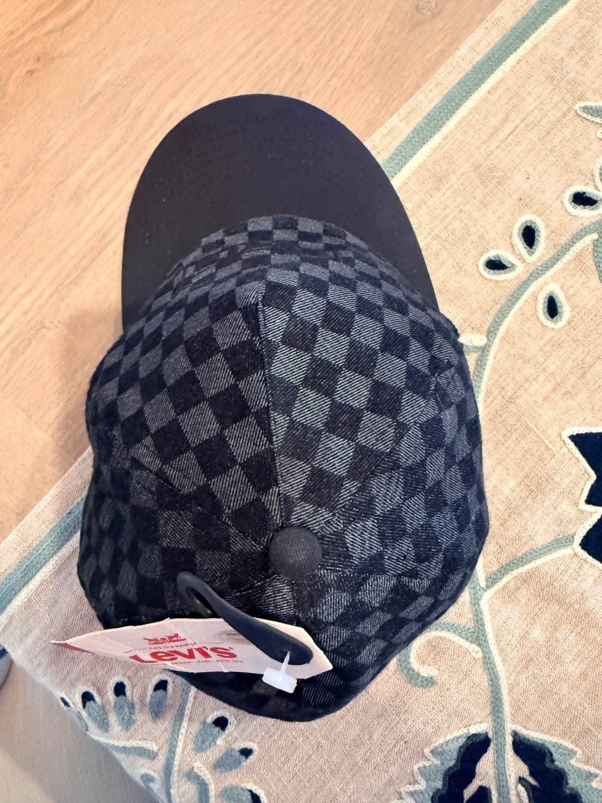 Levi's Black and Gray Checkered Baseball Cap with Adjustable