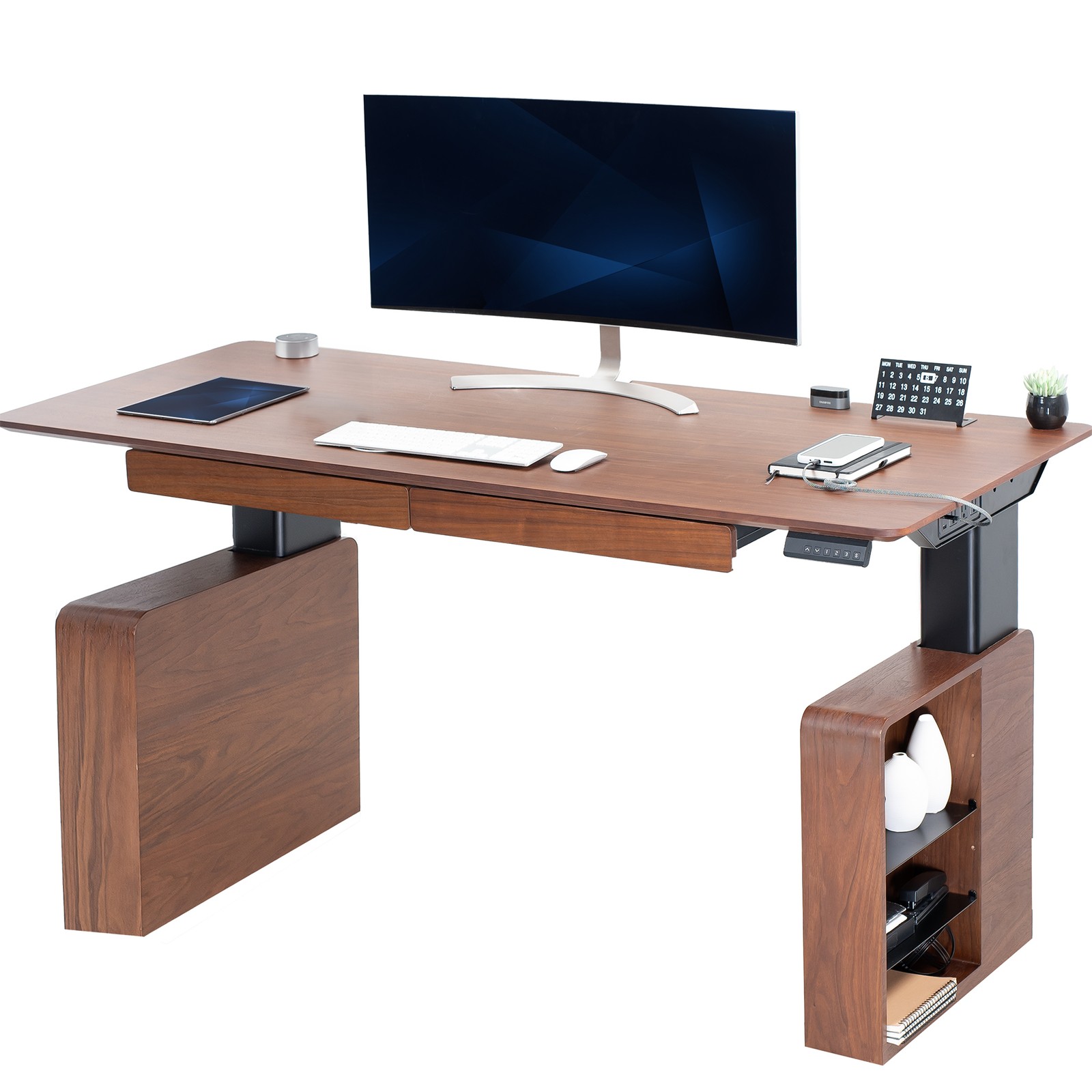 VIVO Walnut 71" x 30" Dual Motor Electric Executive Desk with Storage