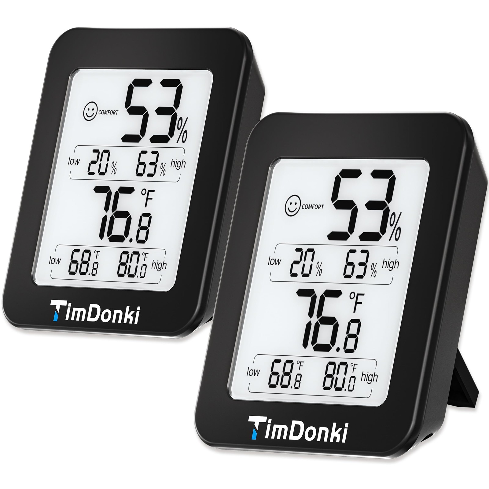 TimDonki Digital Hygrometer with Max and Min Records 10s Fast 2-Pack, Black