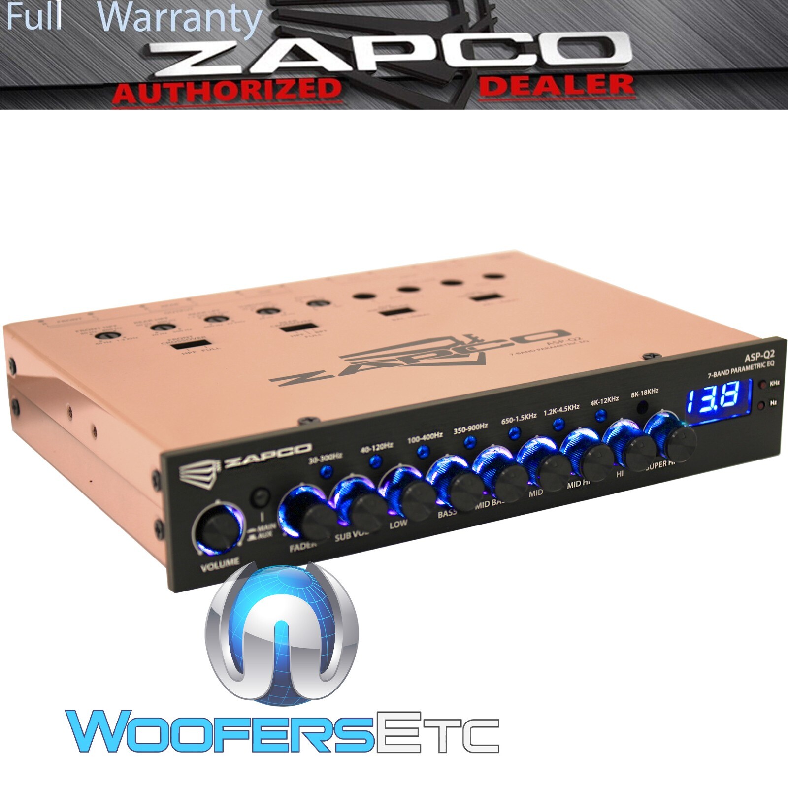 OPEN BOX ZAPCO ASP-Q2 COPPER 7-BAND PARAMETRIC EQUALIZER AUX 9.5  VOLT CAR EQ