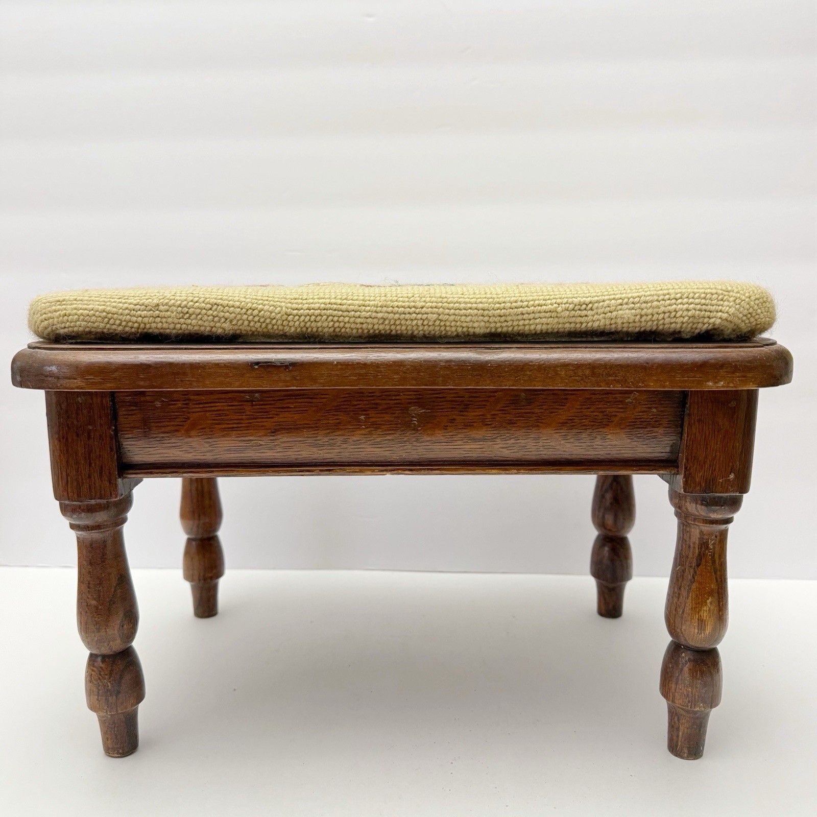 Vintage Needlepoint Raspberry Berry Floral Branch Wool Footstool 9 1/2 x 14 in.