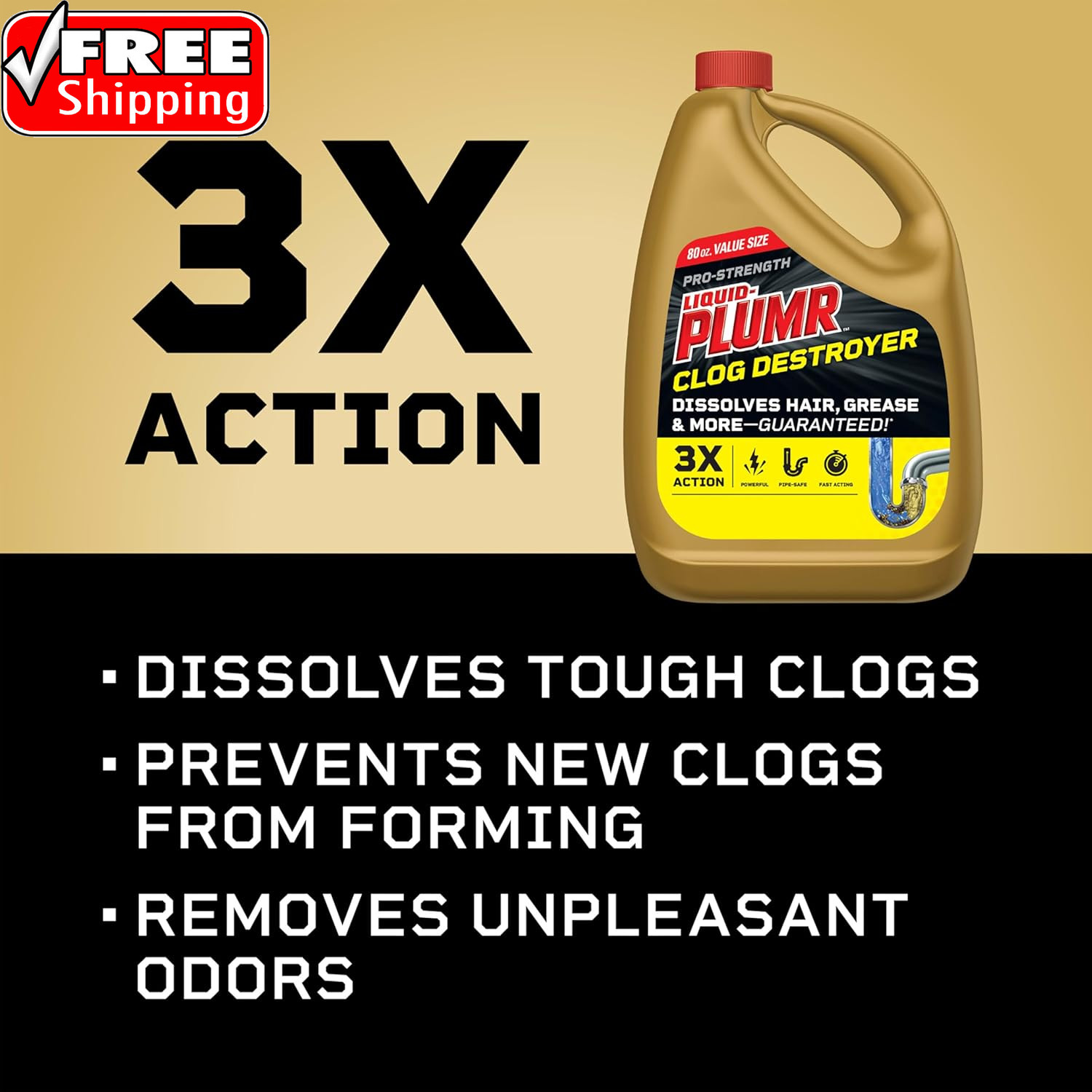 Liquid-Plumr Pro-Strength Clog Destroyer, Liquid Drain Cleaner, 80 Fluid Ounces