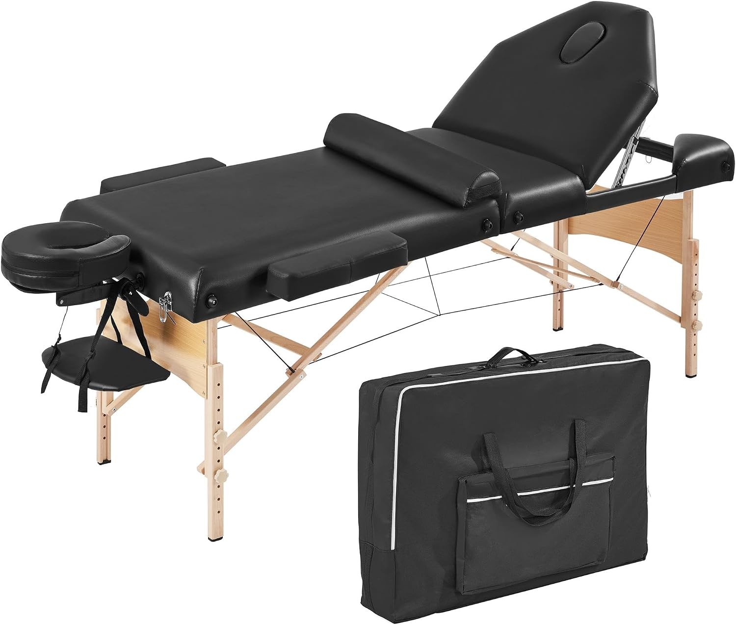 Massage Table Portable Height Adjustable Lash Bed 28in Wide Black |