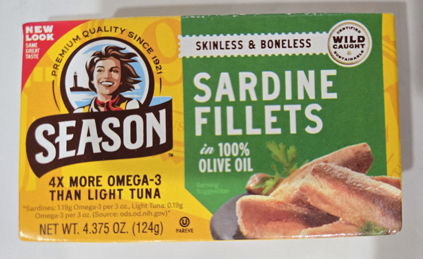 Season Sardine Fillets in Olive Oil WILD CAUGHT 4x rich Omega-3 (Pack of 4)