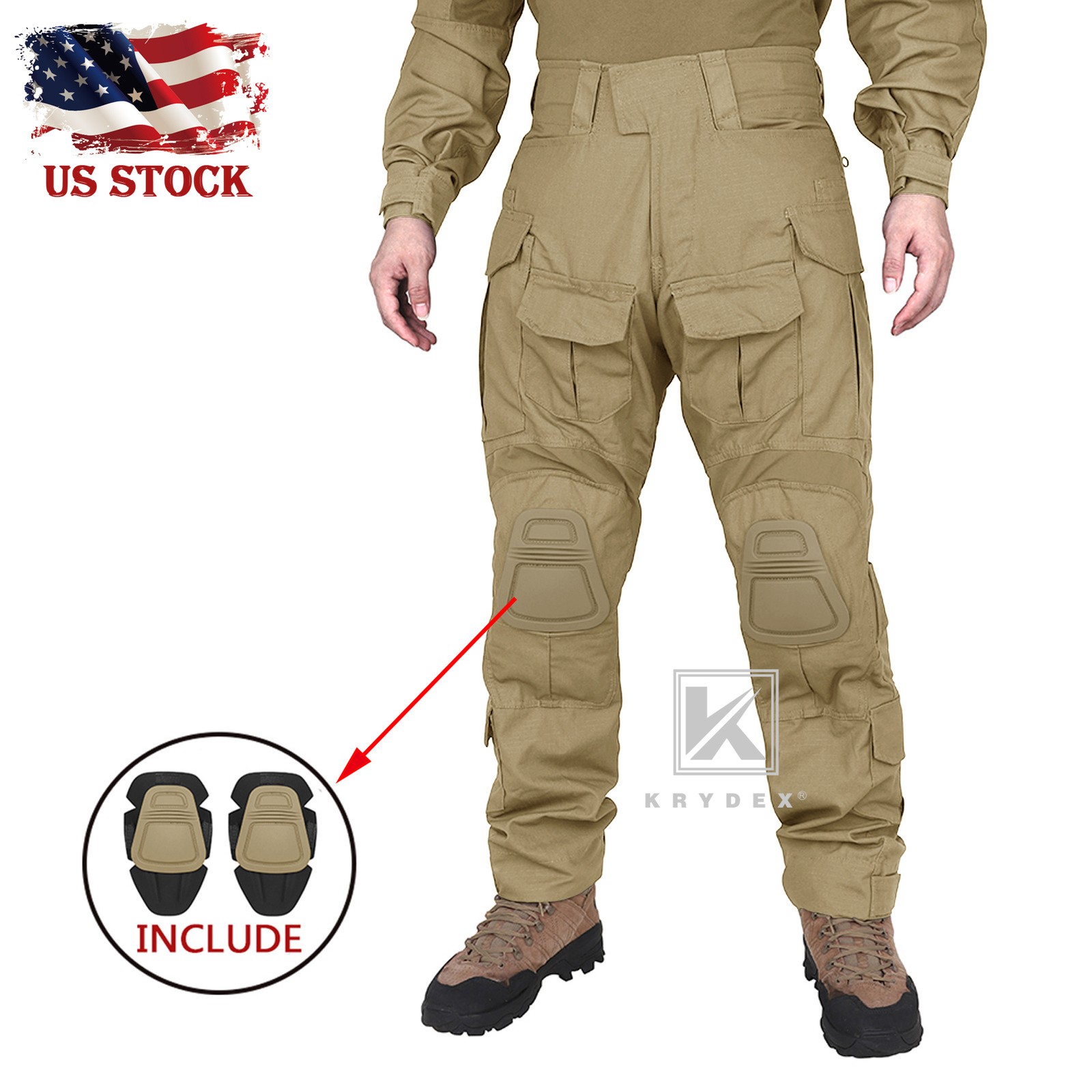 KRYDEX Gen3 Combat Trouser w Knee Pads Tactical Hunting Pants Clothing Khaki