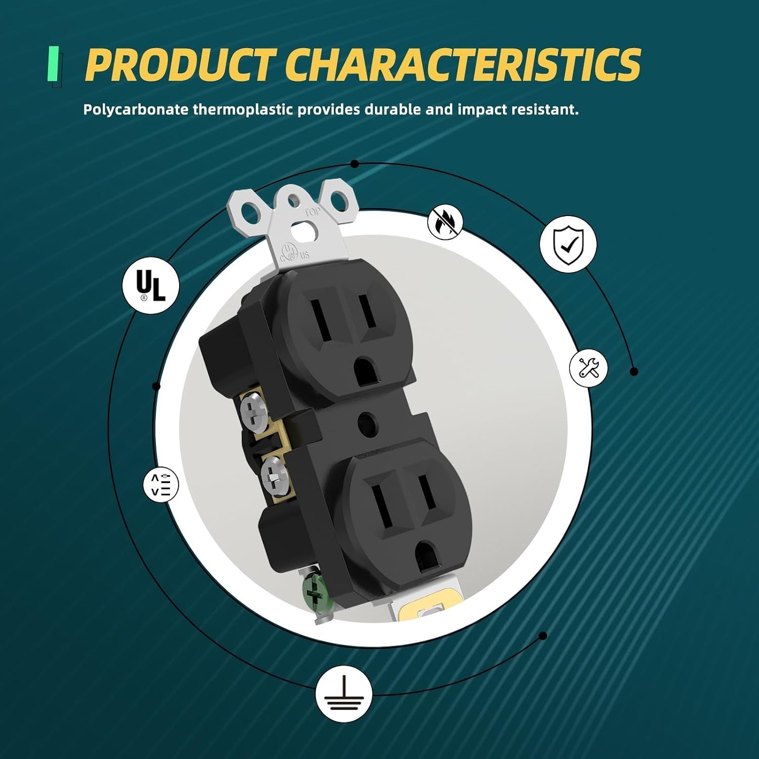 50 Pack Duplex Receptacle Outlets, 15A Standard Electrical Wall Receptacle