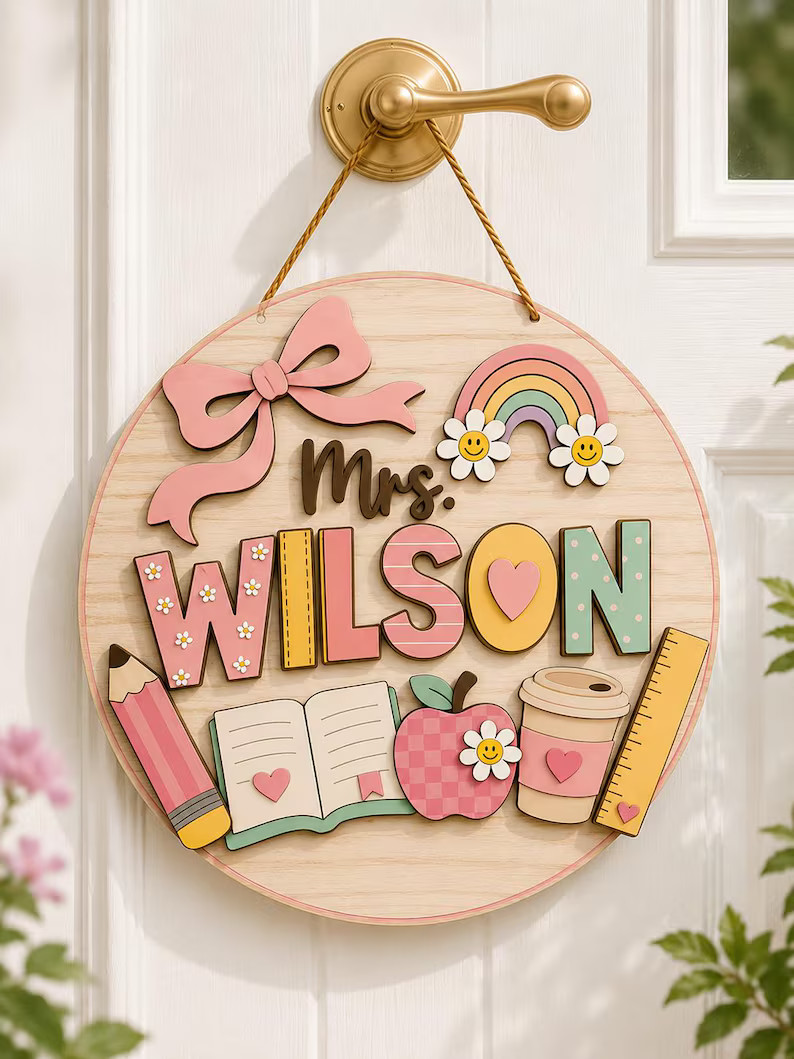 Personalized Teacher Classroom Wooden Sign with Rope Custom Gift
