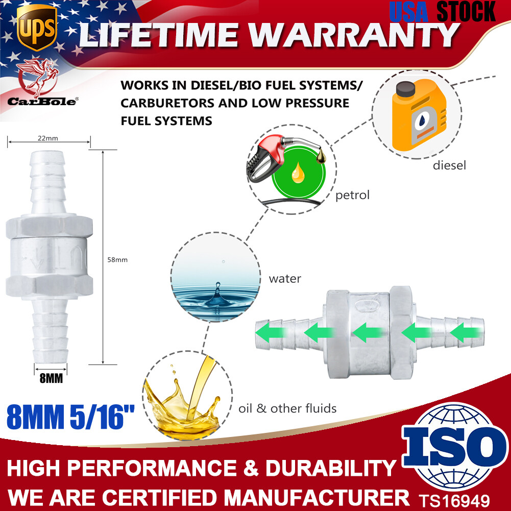 8mm 5/16" Aluminium Fuel Line One Way Non Return Check Valve Petrol Diesel Oil