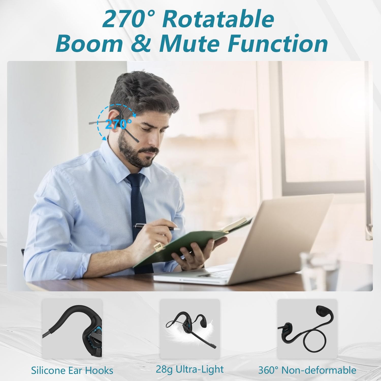 Bluetooth Headset with Microphone, Open Ear Headphones with Mic