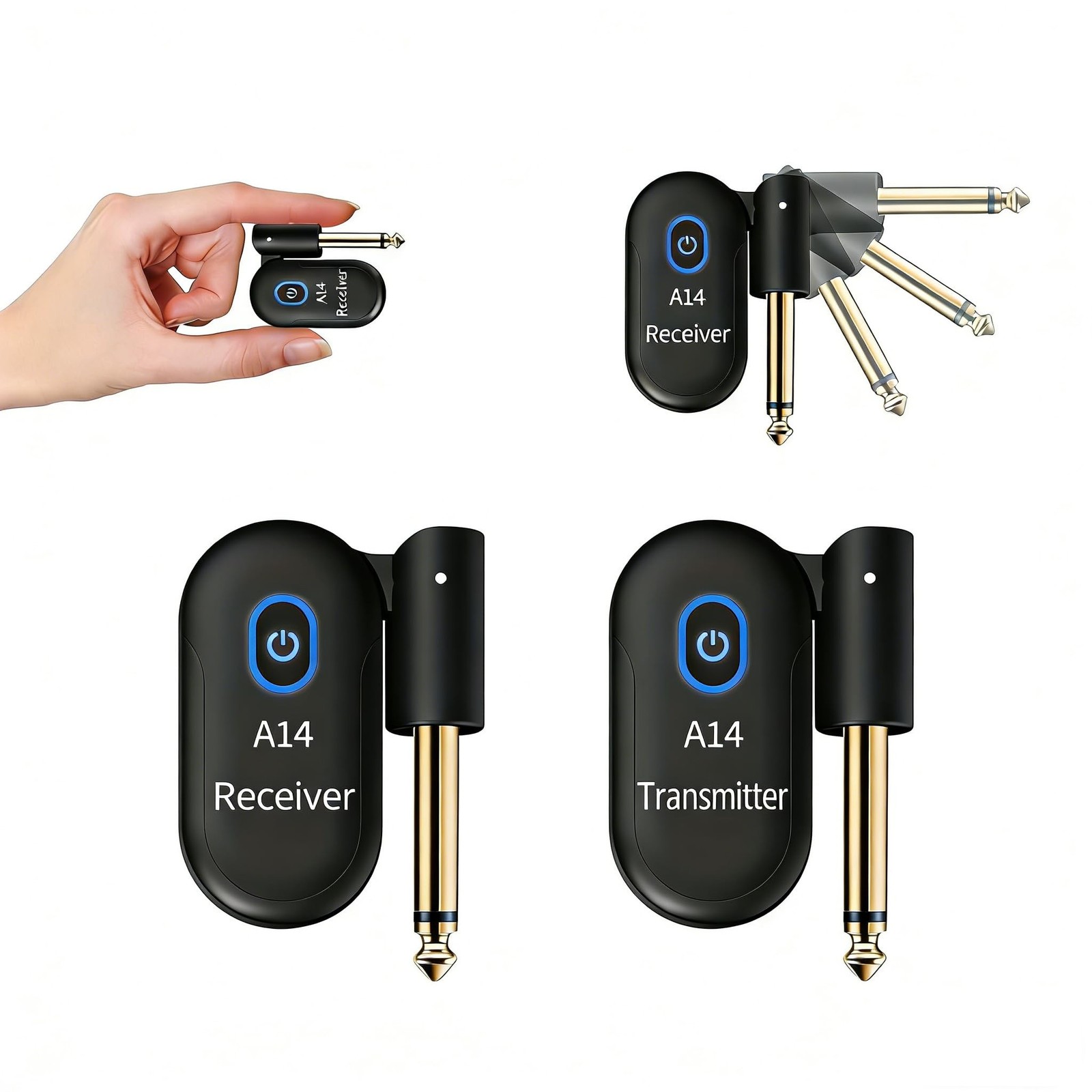 A14 Wireless Guitar System 2.4GHz 2 Modes, 1TX + 1RX | Thumb-Size, 90° Rota