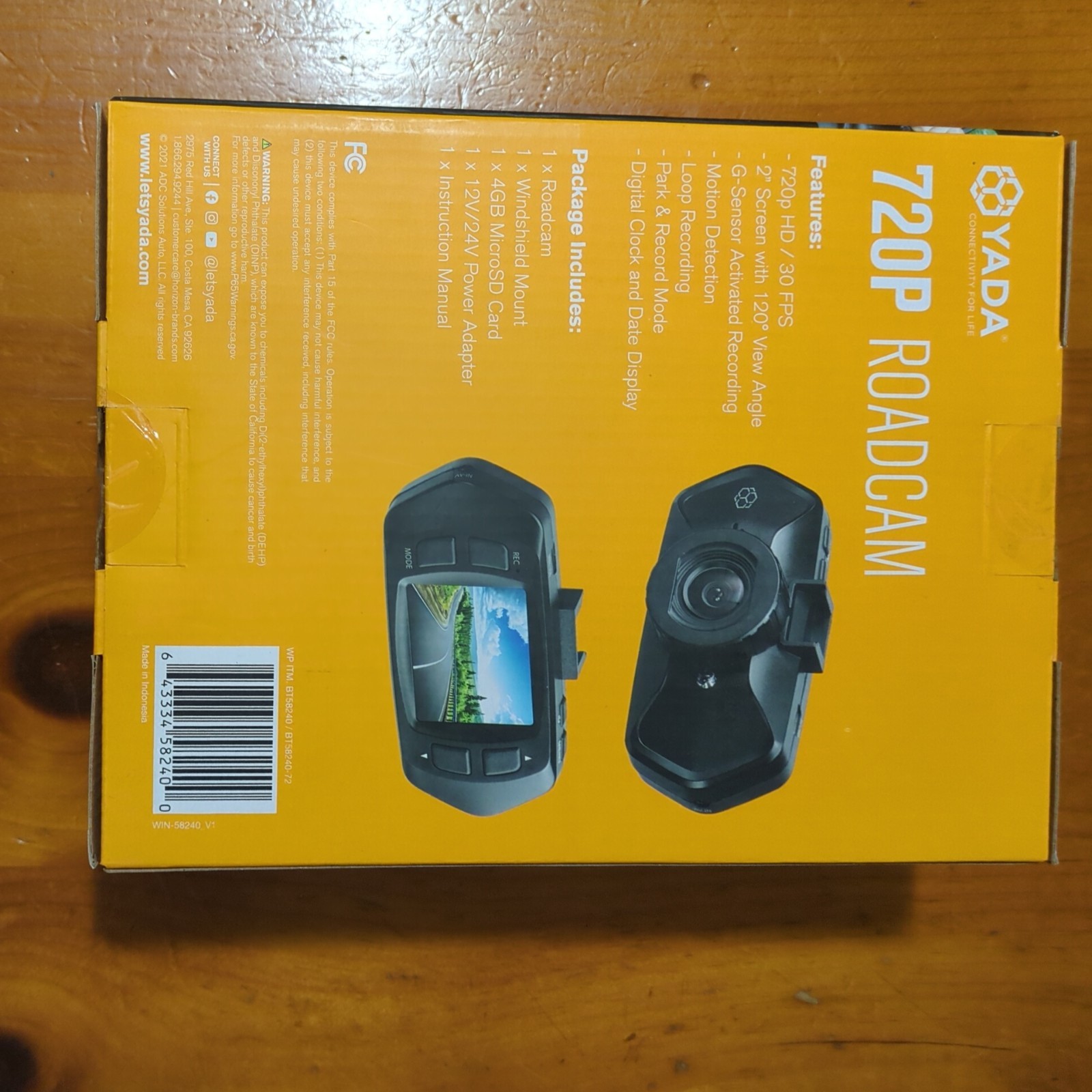 YADA 720P Dashcam/Roadcam. 2" Screen, G-Sensor Technology, Motion Detection