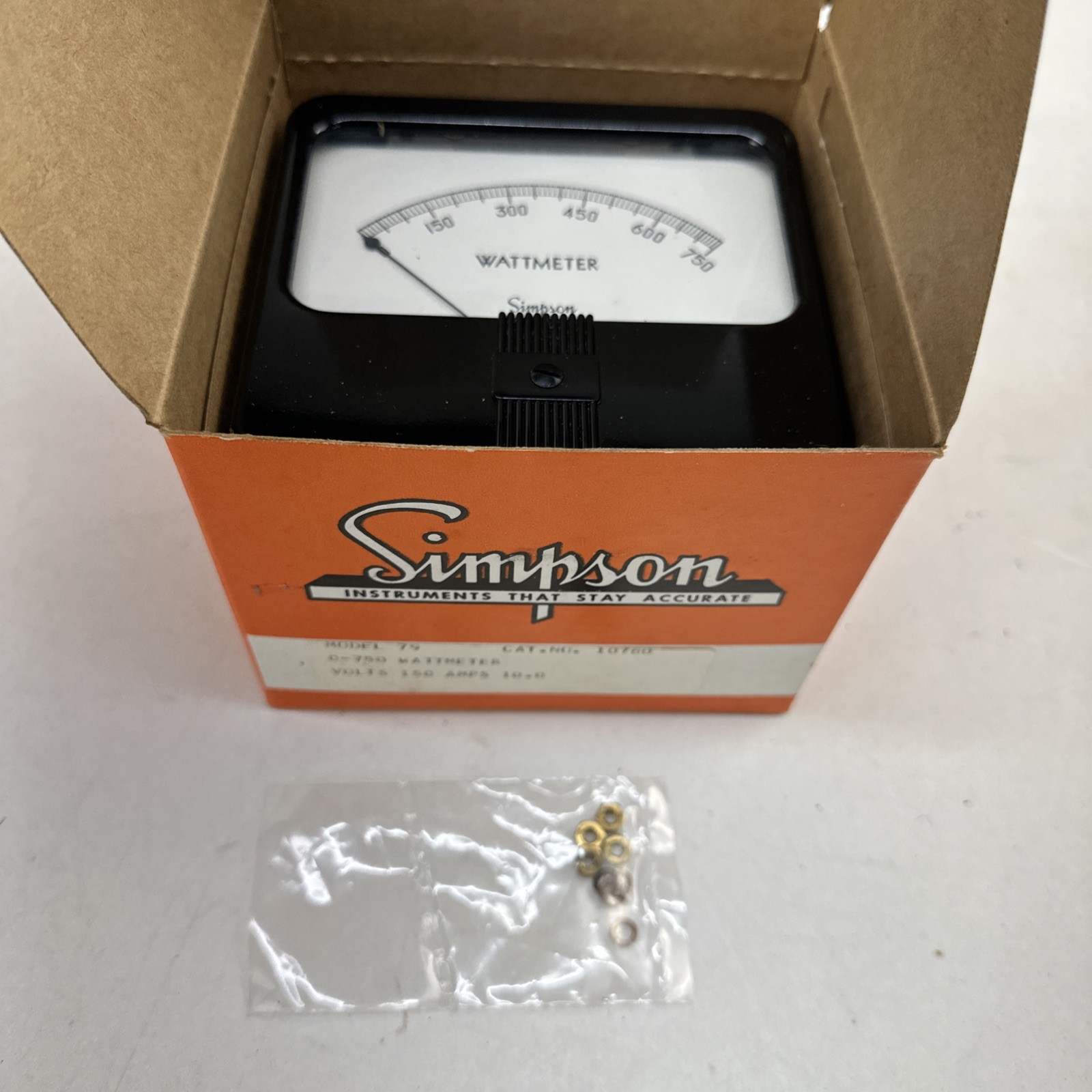 Simpson Panel Meter Model 10760 Wattmeter 0-750 Watts 150 Volt ~ 4.5" NOS
