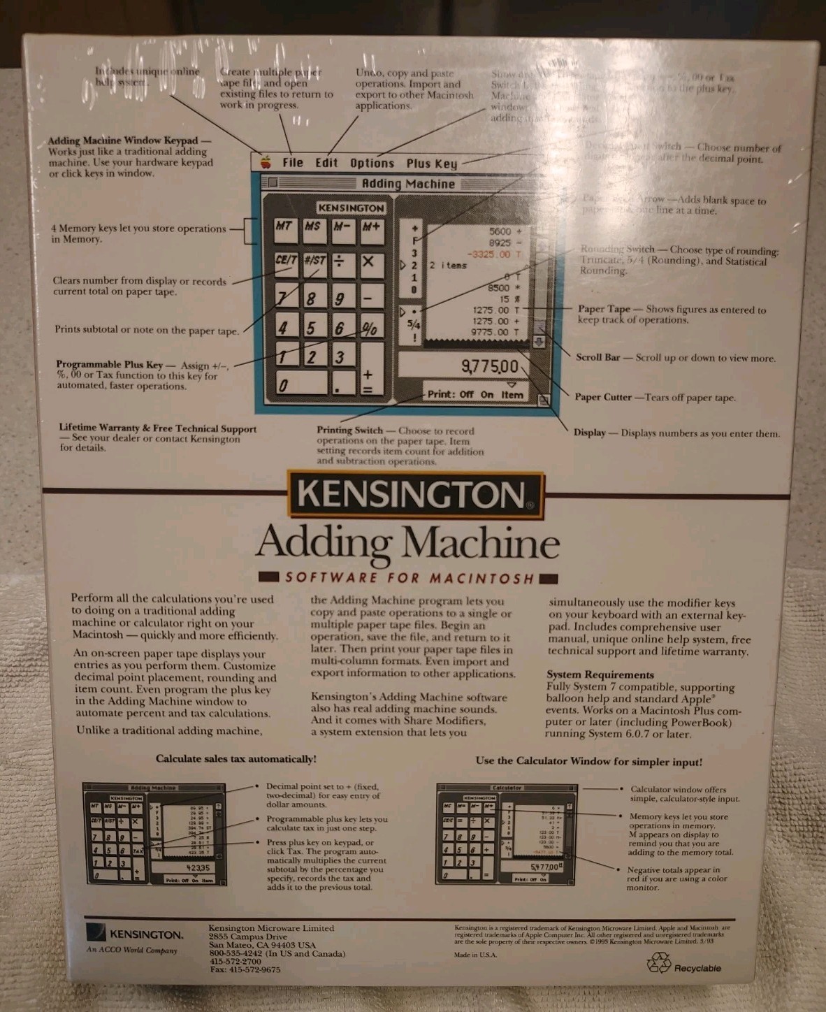 Kensington Adding Machine Software For Macintosh System 7 Vintage New Sealed! 💾