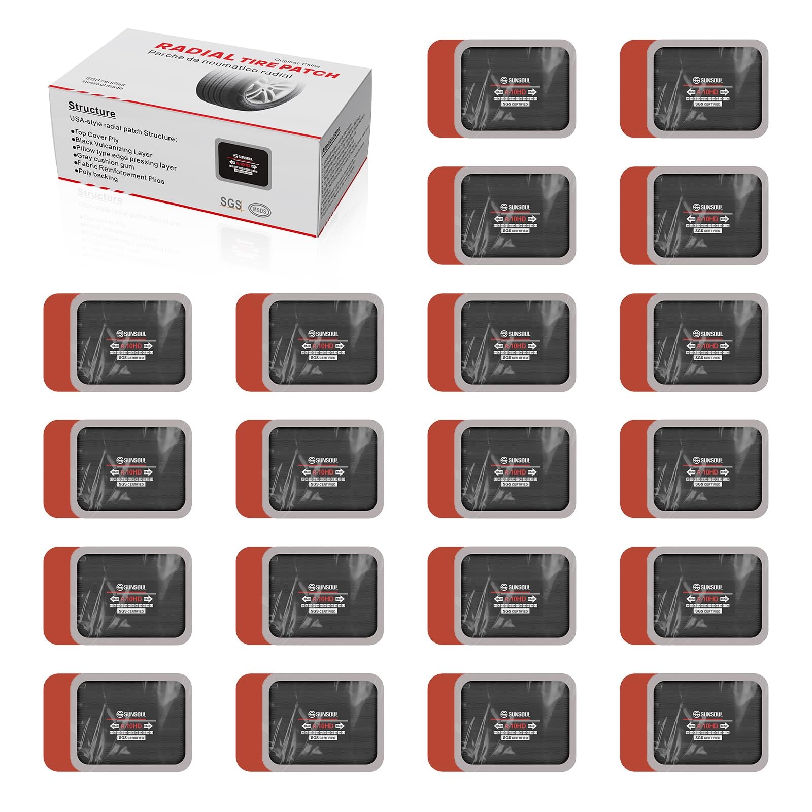 SUNSOUL 20Pcs Radial Tire Patches, 3.15" x 2.56" Heavy Duty Tire Patches