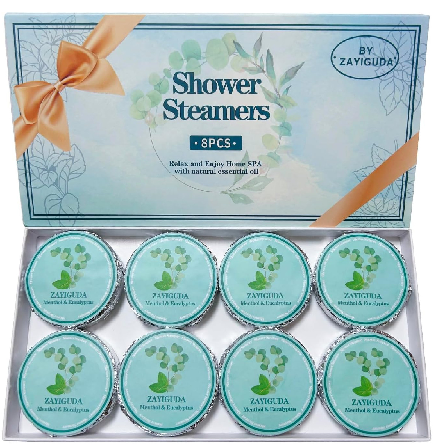Shower Steamers Aromatherapy 8 Pack, Menthol & Eucalyptus Shower Bombs with Natu