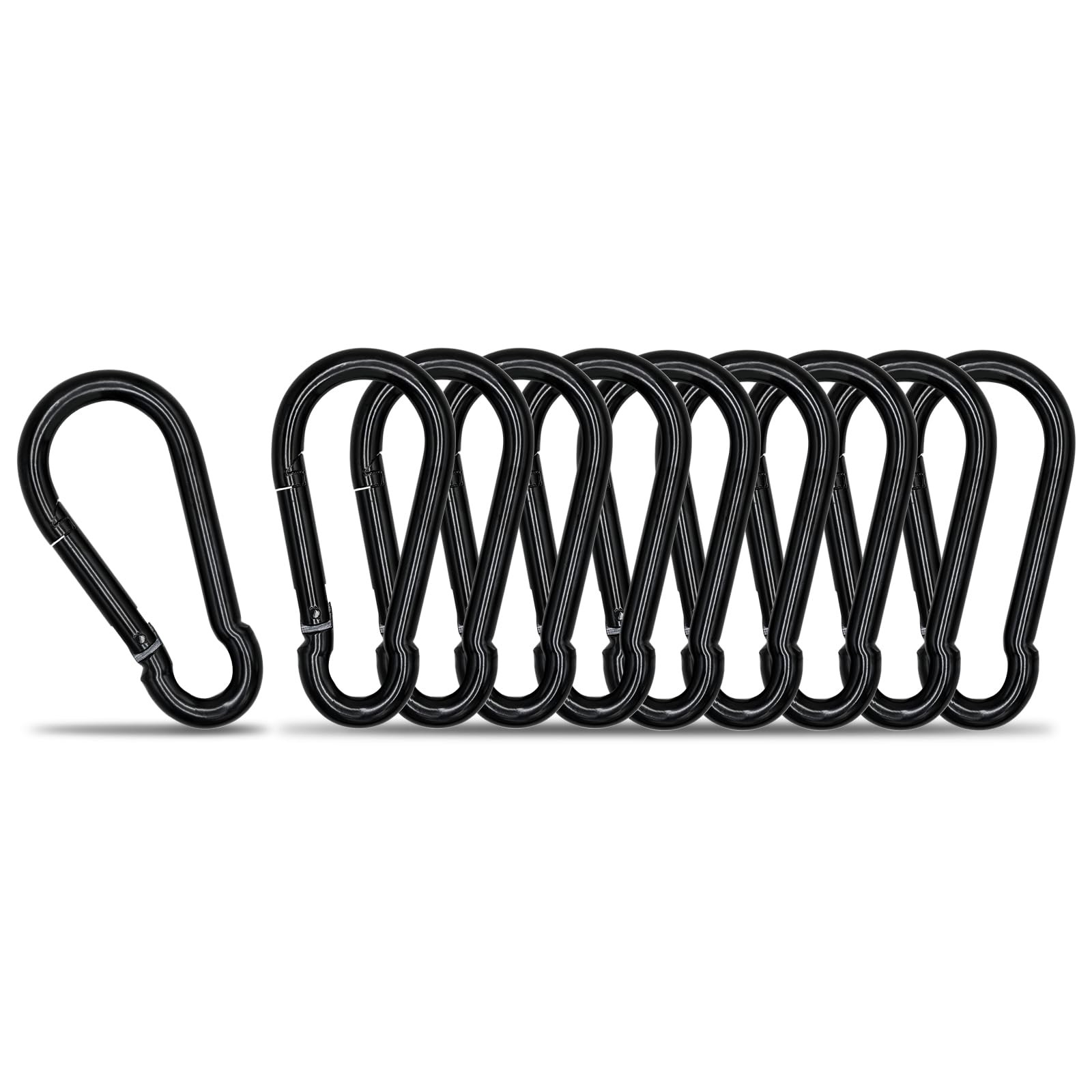 10 Pack Black Carabiner Clip, 1.57 inch Heavy Duty Spring Snap Hook, Small