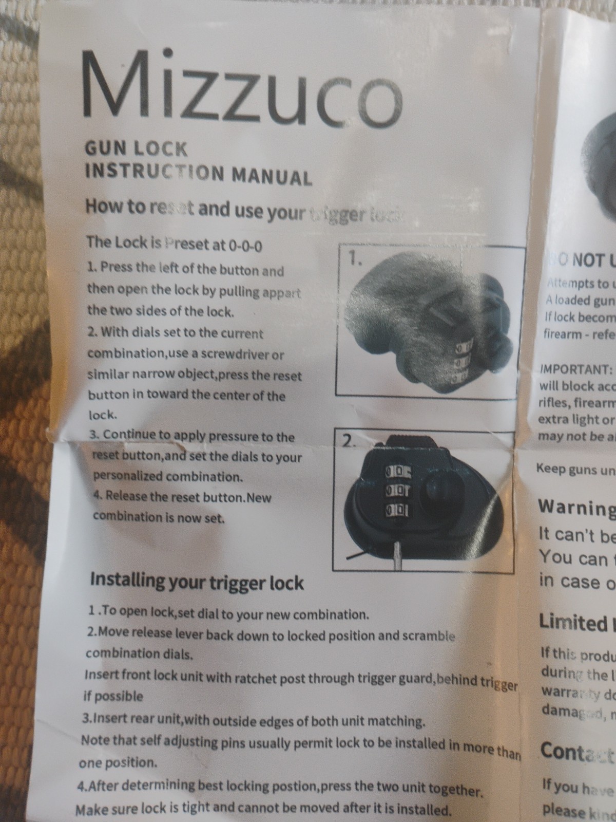 Mizzuco Trigger Lock 3 Digit Combination Gun Locks Pack Of 2
