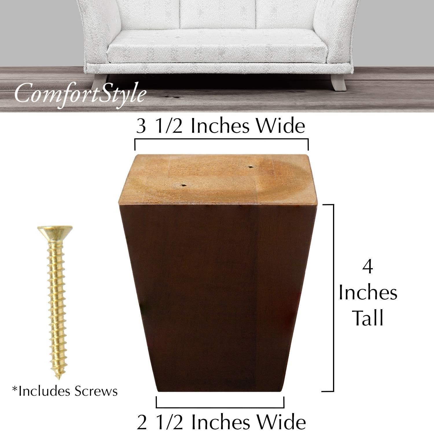 Legs for Furniture,Sofa Ottoman and Chair 4" Wood Feet Replacement,Set of 4 Squa