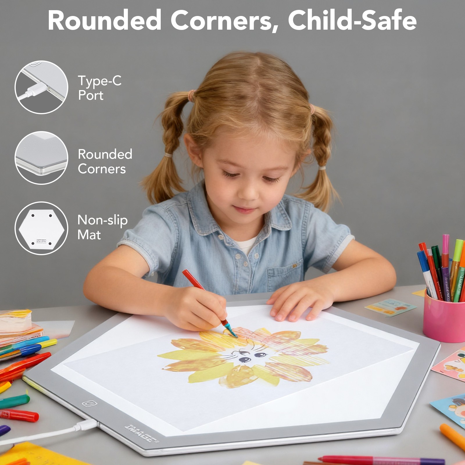IMAGE φ19.6 Inch Round RGB LED Light Box for Tracing Kids 8 Colors 3 Brightness