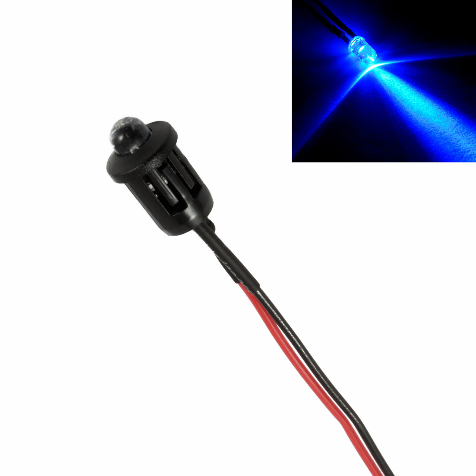 Blue Pre Wired 5mm LED + Bezel Holder Light Lamp 12V