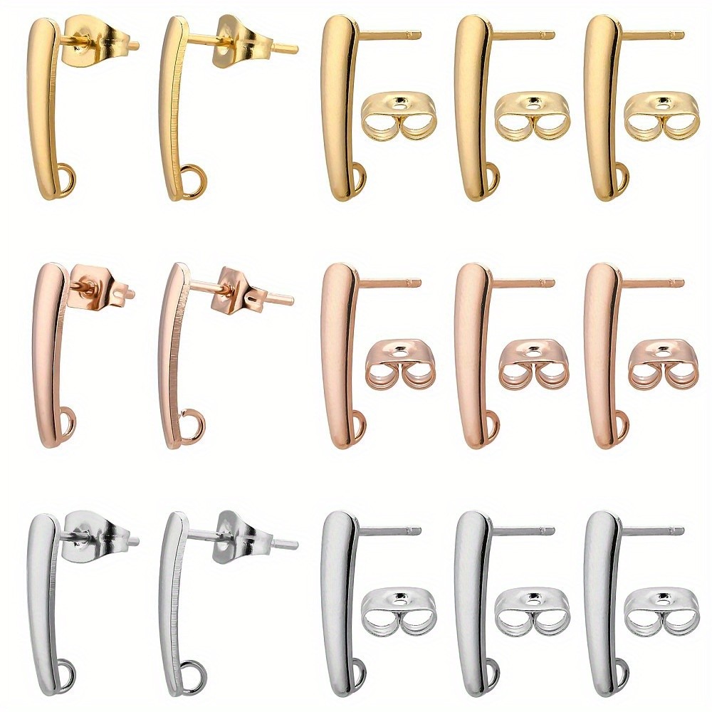 1box 30pcs 3 colors Stainless Steel Rectangle Stud Earring Findings Earring