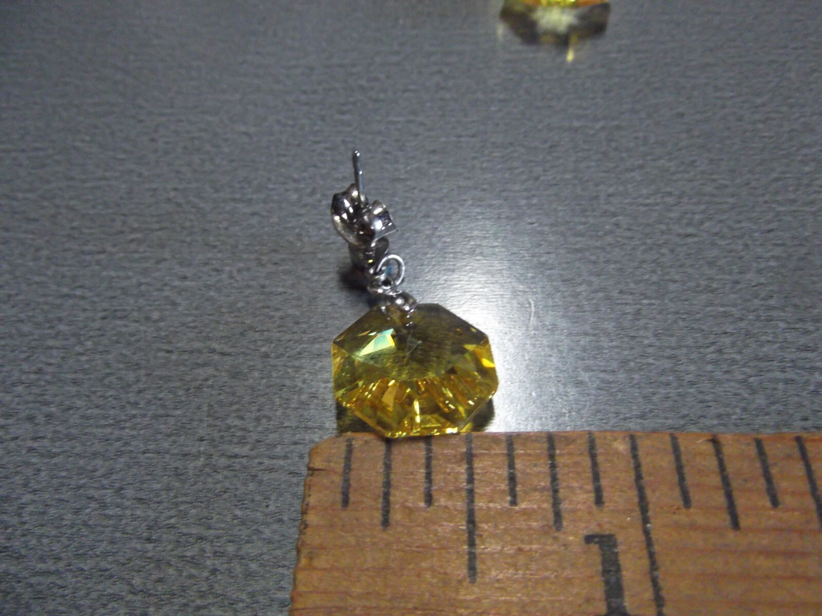 1 Pair Old 1"in Glass Orange Hexagon Dangle Stud Earrings