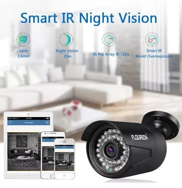 Floureon Security Camera NTSC System 4 AHD Cameras, 720P, 8CH DVR