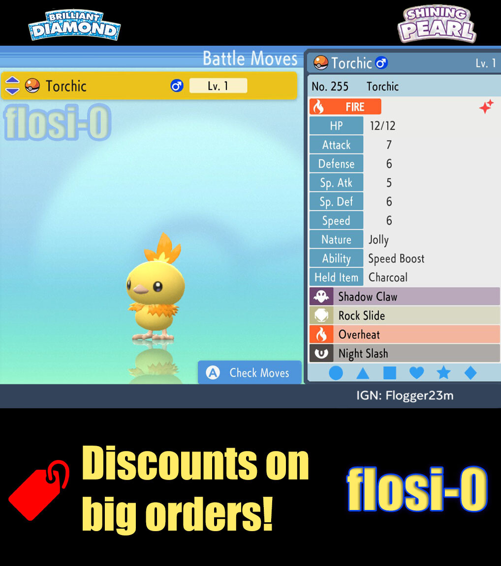 6IV Shiny Torchic Pokemon Brilliant Diamond and Shining Pearl