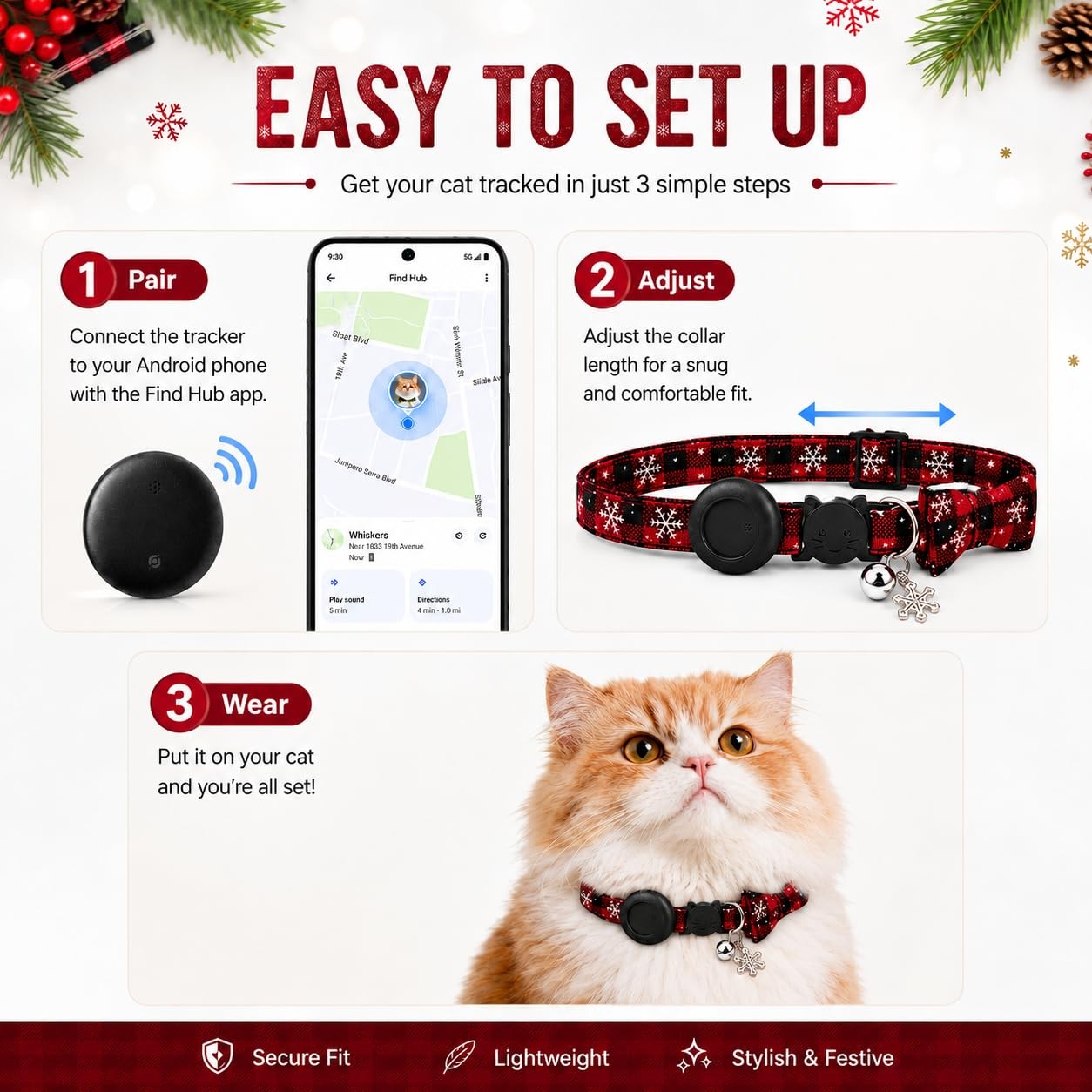 JNLIK Red Cat Tracker GPS Android No Subscription Waterproof