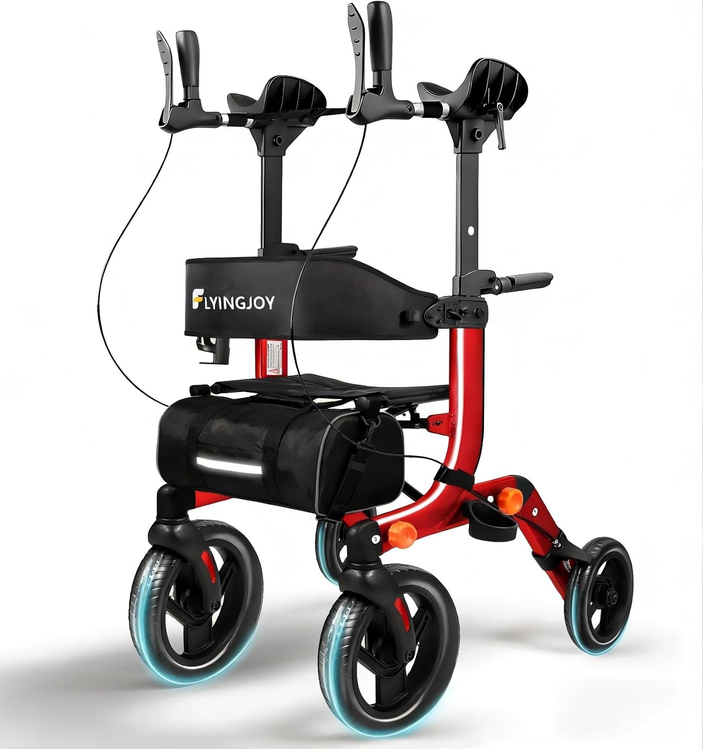 FlyingJoy Upright Rollator Walker Seat 10in Wheels 300lb Red Foldable