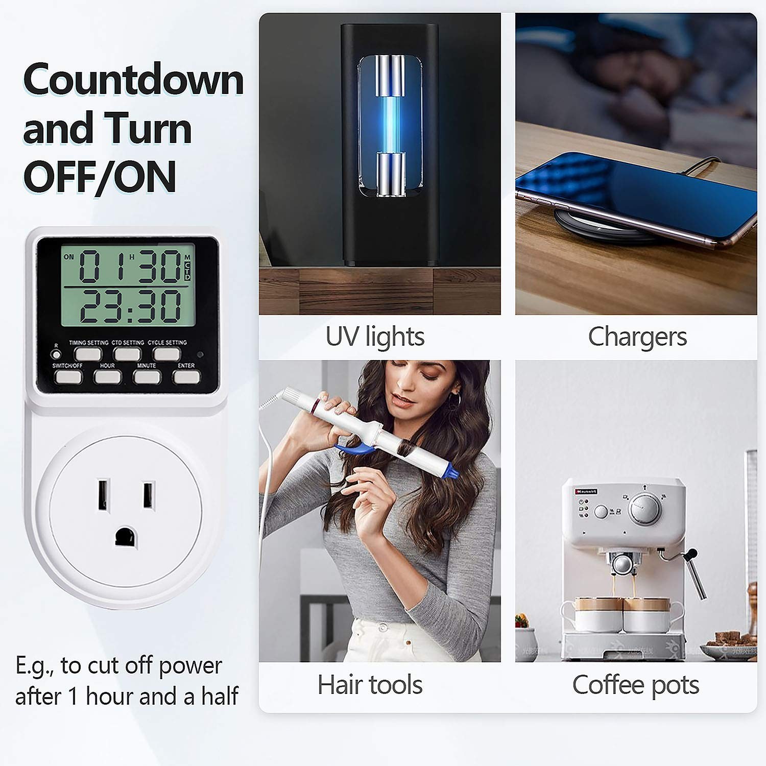 Digital Infinite Repeat Cycle Intermittent Timer Plug for Electrical Outlet, ...