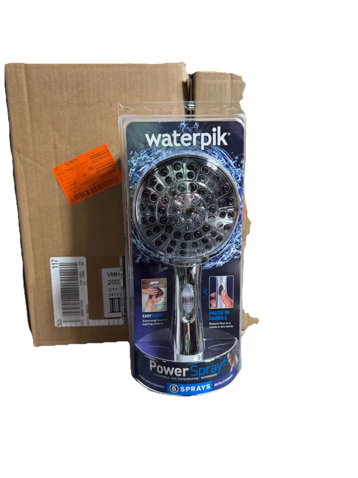 Waterpik Easy Reach+ 6-Spray Wall Mount Chrome Handheld Shower Head w/ 8 ft Hose