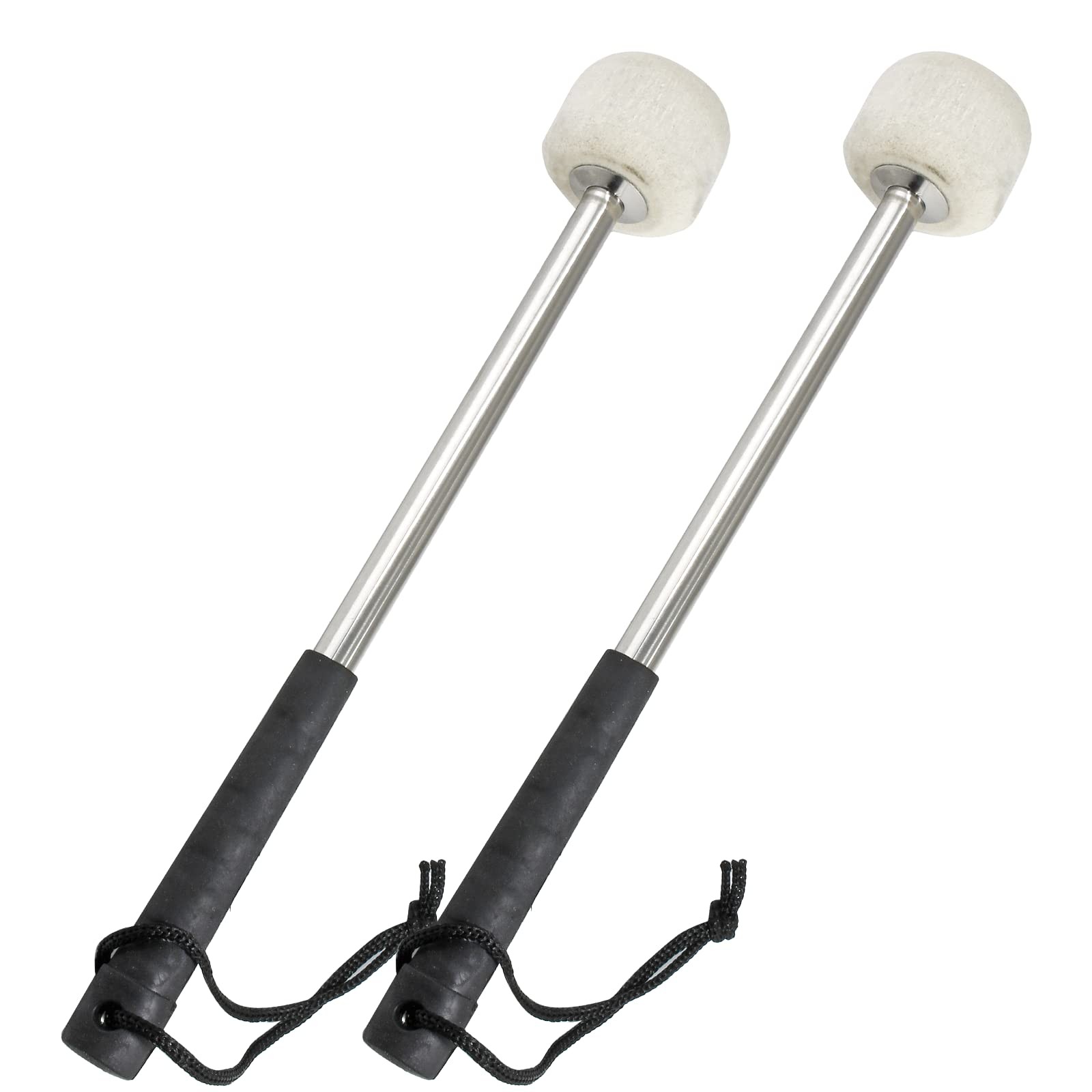 Moicstiy 2Pcs Bass Drum Mallet, 12.6 Inch Wool Felt Head Black Handle Cover