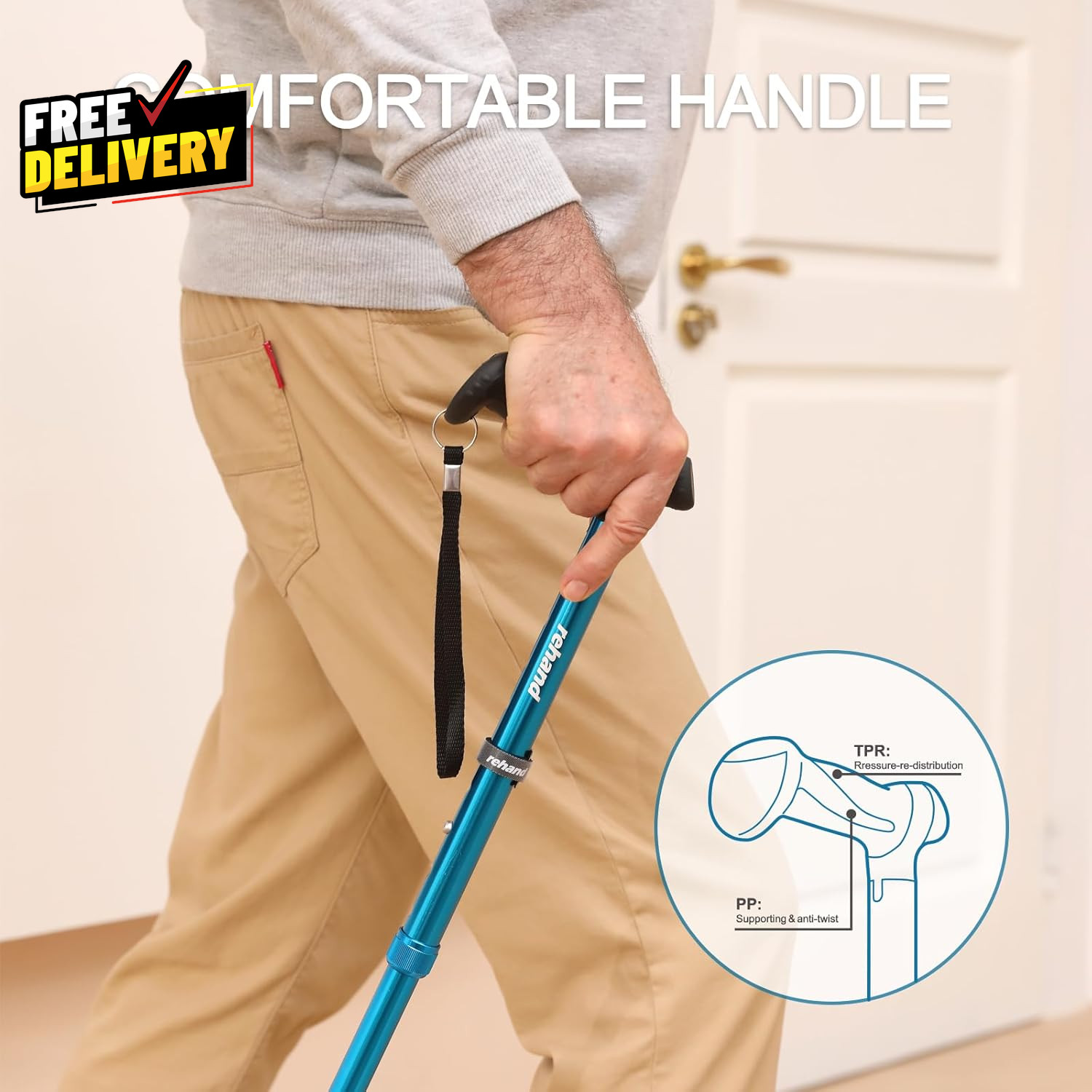 Foldable Adjustable Walking Cane Lightweight Self Standing with Soft Grip Bag…