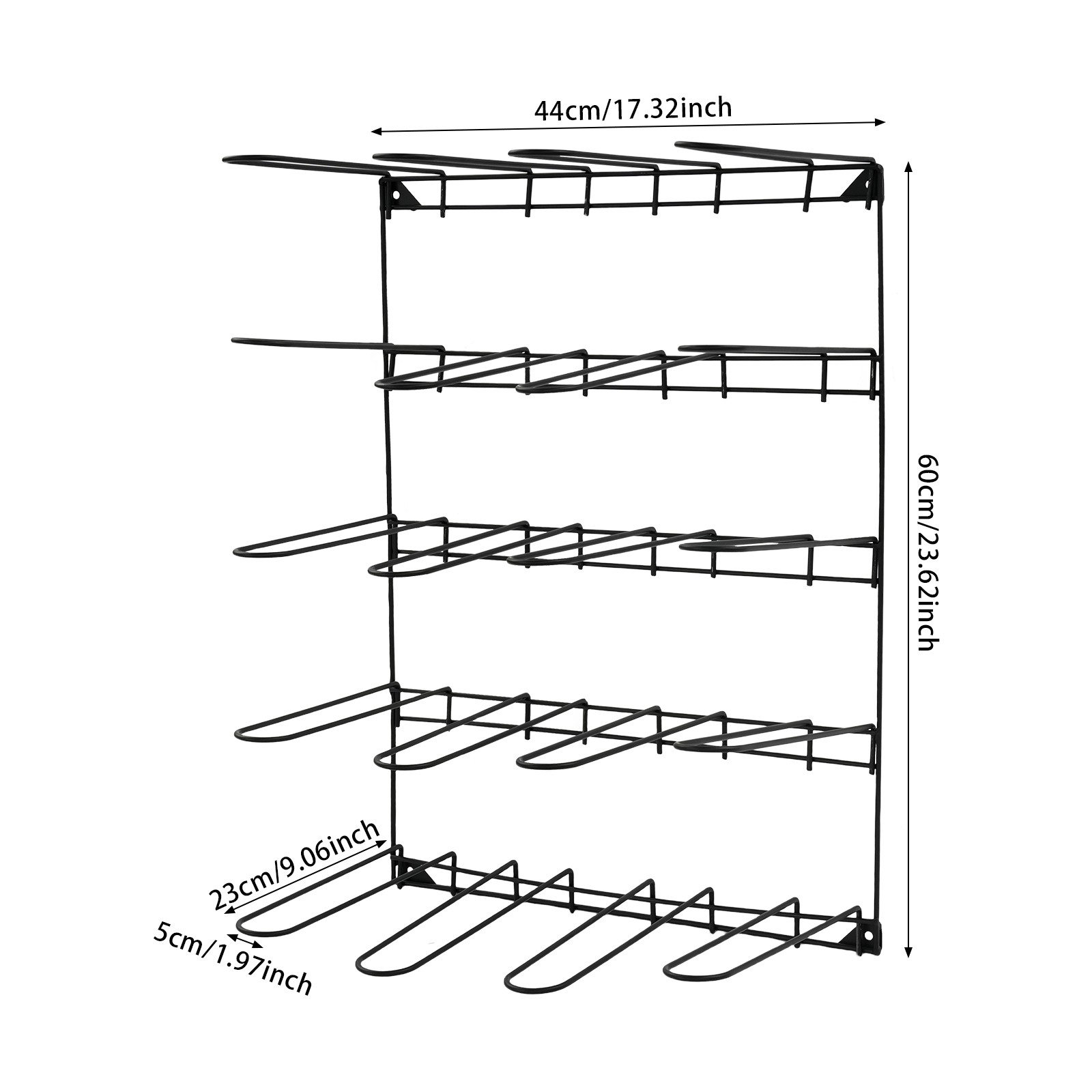 Wall-Mounted Stable Tack & Tool Storage Rack w/ 5-Tier Hook Design(Black)