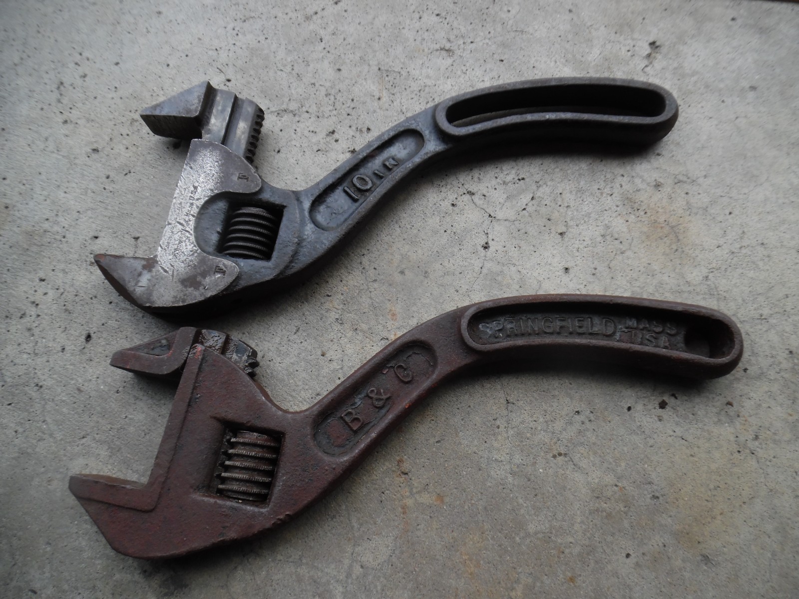 2 DIFFERENT BEMIS & CALL 10” Offset Adjustable Crescent Wrench Springfield USA