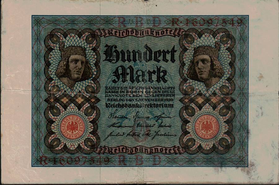 1920 Germany Weimar Republic 100 Mark Banknote